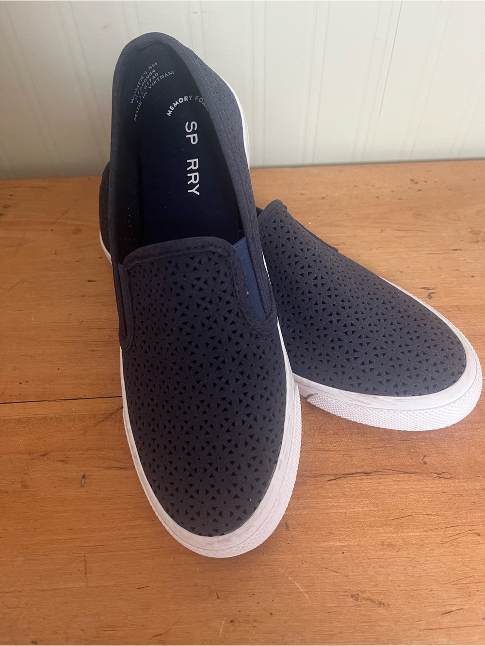 Sperry Navy Perforated Slip-On Sneakers with White Sole